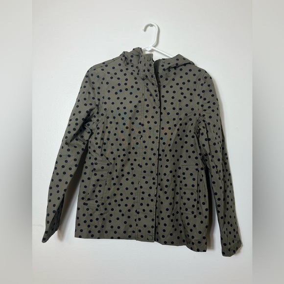 Boden Jacket Sz 4 Olive Green 100% Cotton Full Zip Polkadot Spring Jacket Hood - Picture 1 of 6